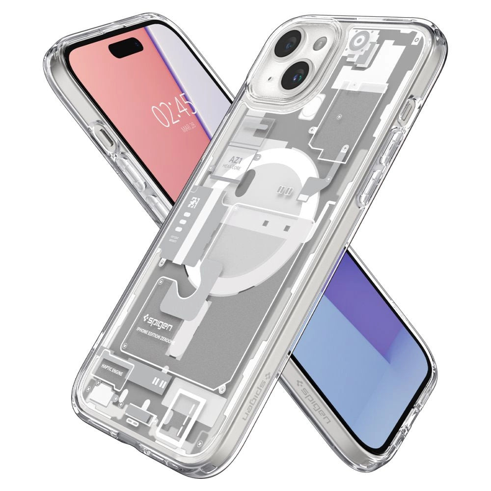 Spigen Ultra Hybrid Mag Case med MagSafe til iPhone 15 Plus - hvid (Zero One mønster)