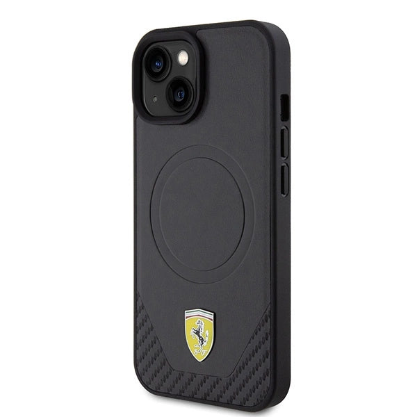Ferrari FEHMP15SPTEK iPhone 15 6.1" sort/sort hårdkasse Carbon Metal Logo MagSafe