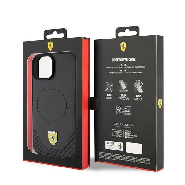 Ferrari FEHMP15SPTEK iPhone 15 6.1" sort/sort hårdkasse Carbon Metal Logo MagSafe
