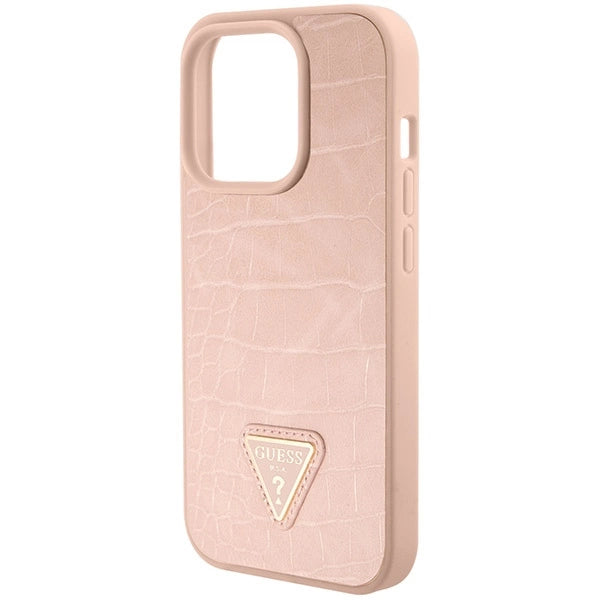 Guess GUHCP15XPCRTHCP iPhone 15 Pro Max pink/pink hardcase Croco Triangle Metal Logo