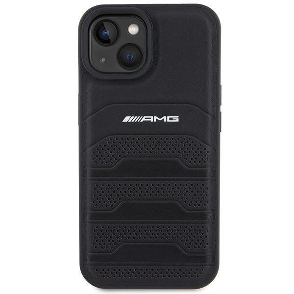 AMG Leather Debossed Lines case for iPhone 15 Plus - black