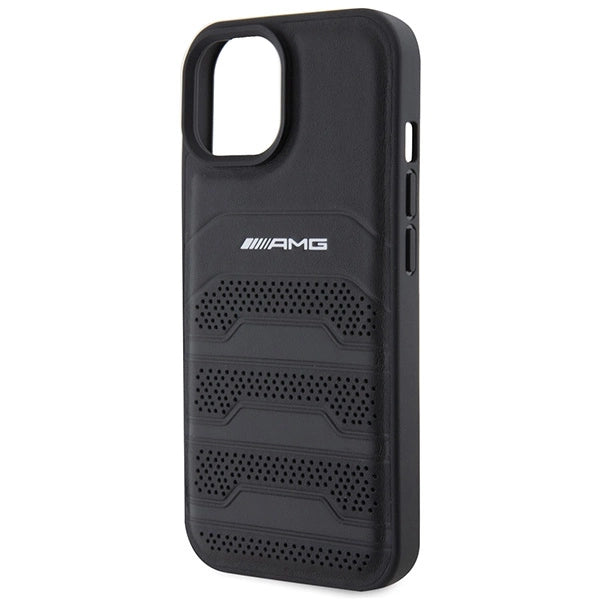 AMG Leather Debossed Lines case for iPhone 15 Plus - black