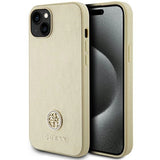 Guess læder 4G Metal Logo Strass-hylster til iPhone 15 - guld