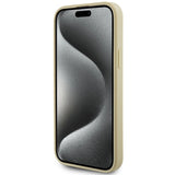 Guess læder 4G Metal Logo Strass-hylster til iPhone 15 - guld