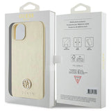 Guess læder 4G Metal Logo Strass-hylster til iPhone 15 - guld
