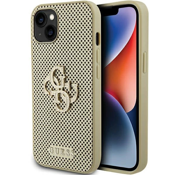 Guess Perforeret 4G Glitter-fodral til iPhone 15 - guld