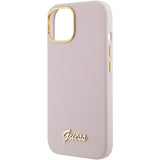 Guess Silicone Script Metal Logo & Frame case for iPhone 15 - pink