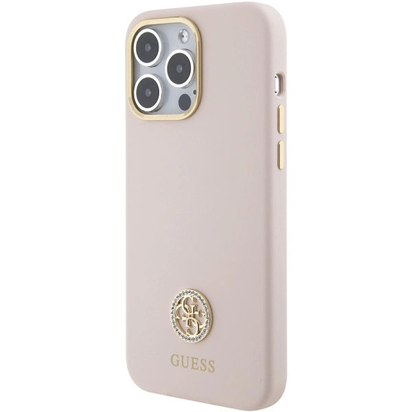 Guess Silicone Logo Strass 4G Case for iPhone 15 Pro Max - Pink