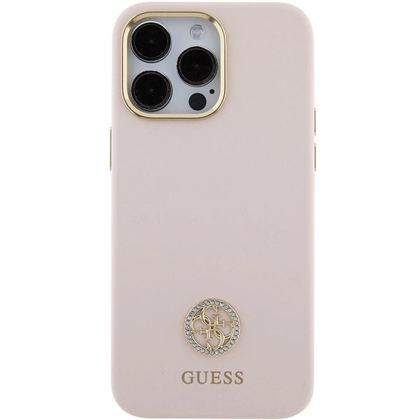 Guess Silicone Logo Strass 4G Case for iPhone 15 Pro Max - Pink