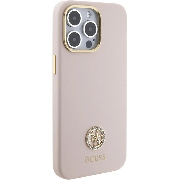 Guess Silicone Logo Strass 4G Case for iPhone 15 Pro Max - Pink