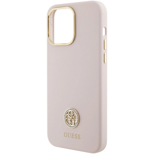 Guess Silicone Logo Strass 4G Case for iPhone 15 Pro Max - Pink