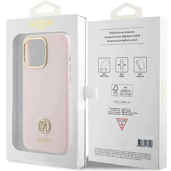 Guess Silicone Logo Strass 4G Case for iPhone 15 Pro Max - Pink