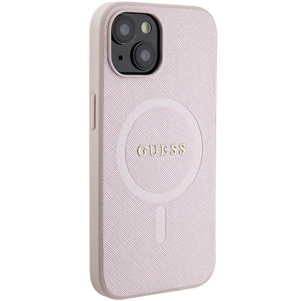 Guess Saffiano MagSafe case for iPhone 15 Plus - pink