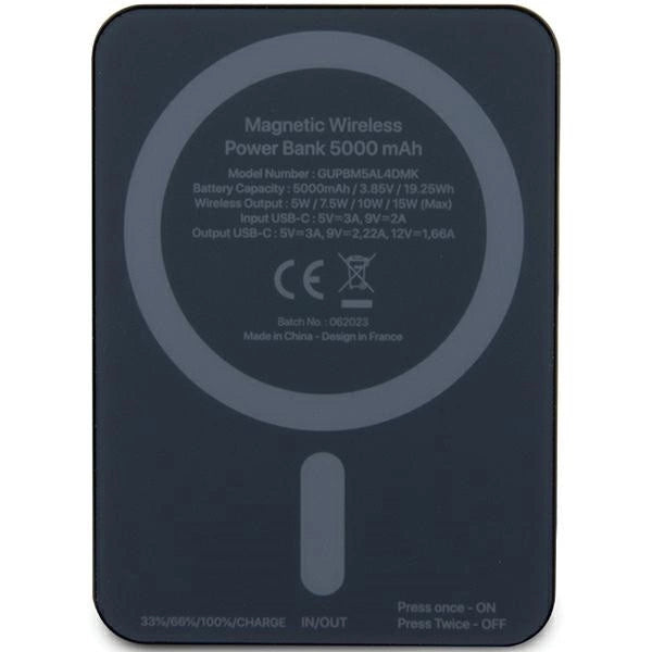Guess MagSafe 4G Strassed Metal Logo induktion strømbank 15W 5000mAh - sort