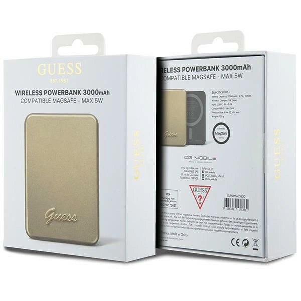 Guess MagSafe Metal Script Logo induktion strømbank 5W 3000mAh - guld