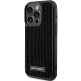 Karl Lagerfeld Rhinestone Logo Metal Plate case for iPhone 15 Pro - black