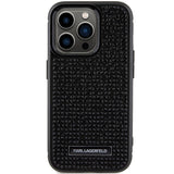 Karl Lagerfeld Rhinestone Logo Metal Plate case for iPhone 15 Pro - black