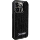 Karl Lagerfeld Rhinestone Logo Metal Plate case for iPhone 15 Pro - black