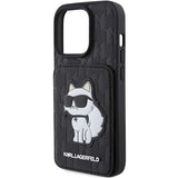 Karl Lagerfeld Saffiano Cardslots and Stand Monogram Choupette Case for iPhone 15 Pro - Black