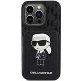 Karl Lagerfeld Saffiano Cardslots and Stand Monogram Ikonik Patch case for iPhone 15 Pro - black