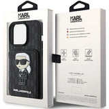 Karl Lagerfeld Saffiano Cardslots and Stand Monogram Ikonik Patch case for iPhone 15 Pro - black