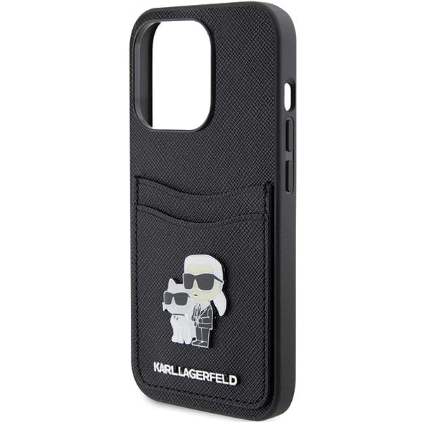 Karl Lagerfeld Saffiano Cardslot Karl&Choupette Metal Pin case for iPhone 15 Pro - black