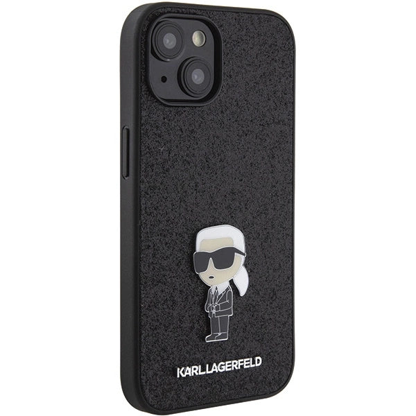 Karl Lagerfeld Fixed Glitter Ikonik Logo Metal Pin case for iPhone 15 - black