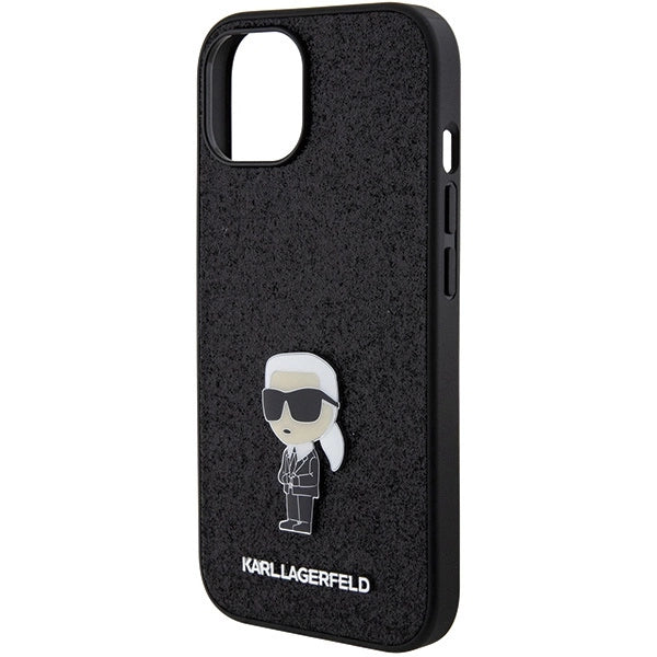 Karl Lagerfeld Fixed Glitter Ikonik Logo Metal Pin case for iPhone 15 - black