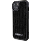 Karl Lagerfeld Rhinestone Logo Metal Plate case for iPhone 15 - black