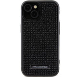 Karl Lagerfeld Rhinestone Logo Metal Plate case for iPhone 15 - black
