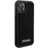 Karl Lagerfeld Rhinestone Logo Metal Plate case for iPhone 15 - black