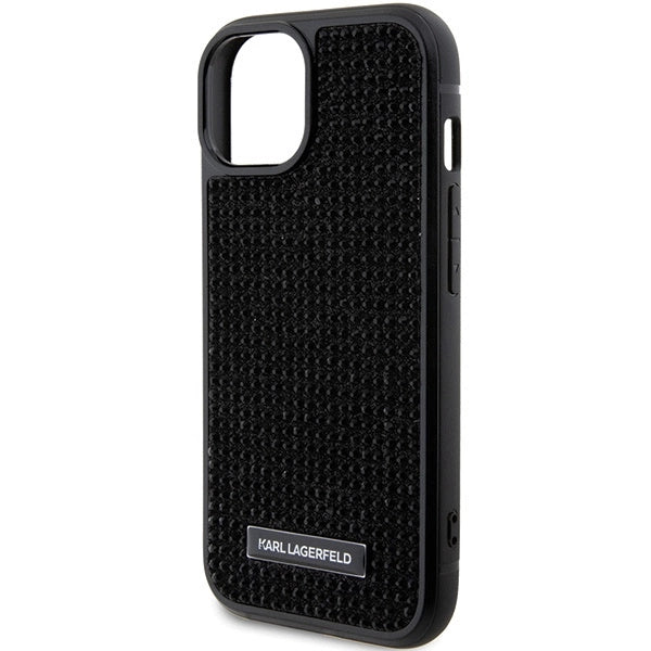 Karl Lagerfeld Rhinestone Logo Metal Plate case for iPhone 15 - black