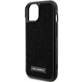 Karl Lagerfeld Rhinestone Logo Metal Plate case for iPhone 15 - black