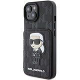 Karl Lagerfeld Saffiano Cardslots and Stand Monogram Ikonik Patch case for iPhone 15 - black
