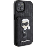 Karl Lagerfeld Saffiano Cardslots and Stand Monogram Ikonik Patch case for iPhone 15 - black