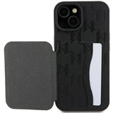 Karl Lagerfeld Saffiano Cardslots and Stand Monogram Ikonik Patch case for iPhone 15 - black