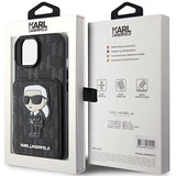 Karl Lagerfeld Saffiano Cardslots and Stand Monogram Ikonik Patch case for iPhone 15 - black