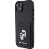 Karl Lagerfeld Saffiano Cardslot Karl&Choupette Metal Pin case for iPhone 15 - black