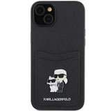 Karl Lagerfeld Saffiano Cardslot Karl&Choupette Metal Pin case for iPhone 15 - black