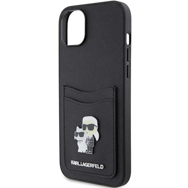 Karl Lagerfeld Saffiano Cardslot Karl&Choupette Metal Pin case for iPhone 15 - black