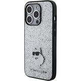 Karl Lagerfeld Fixed Glitter Choupette Logo Metal Pin Case for iPhone 15 Pro Max - Silver
