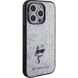Karl Lagerfeld Fixed Glitter Choupette Logo Metal Pin Case for iPhone 15 Pro Max - Silver