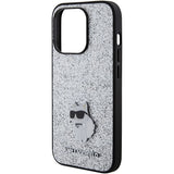 Karl Lagerfeld Fixed Glitter Choupette Logo Metal Pin Case for iPhone 15 Pro Max - Silver