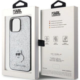 Karl Lagerfeld Fixed Glitter Choupette Logo Metal Pin Case for iPhone 15 Pro Max - Silver