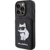 Karl Lagerfeld Saffiano Cardslots and Stand Monogram Choupette Case for iPhone 15 Pro Max - Black
