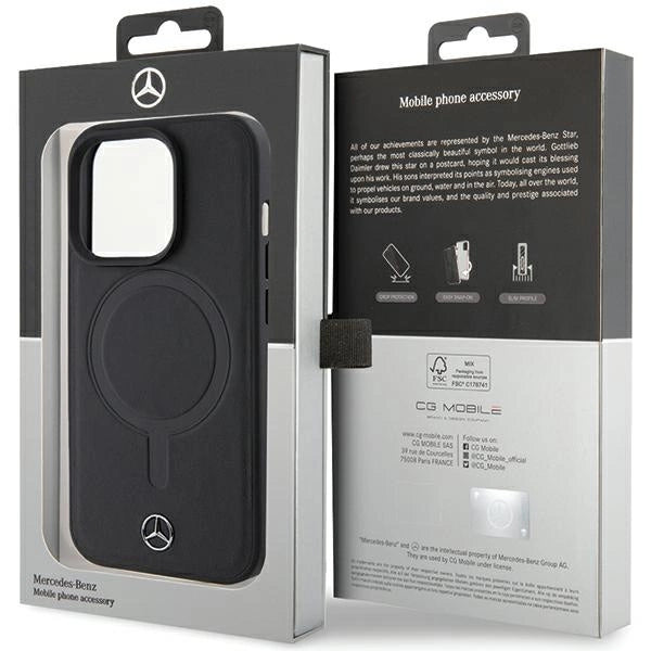 Mercedes Smooth Leather MagSafe case for iPhone 15 Pro - black