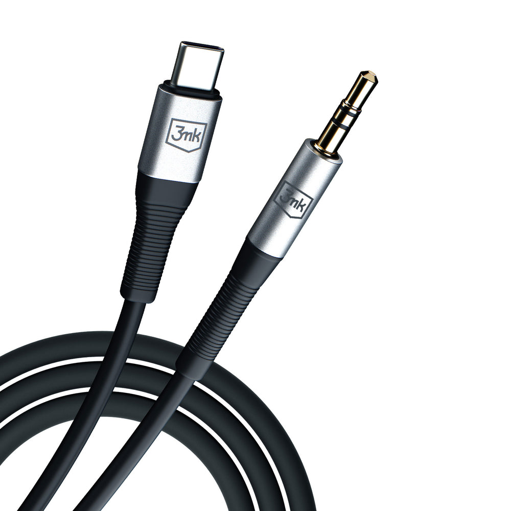 3mk AUX minijack 3.5 mm / USB-C cable - silver