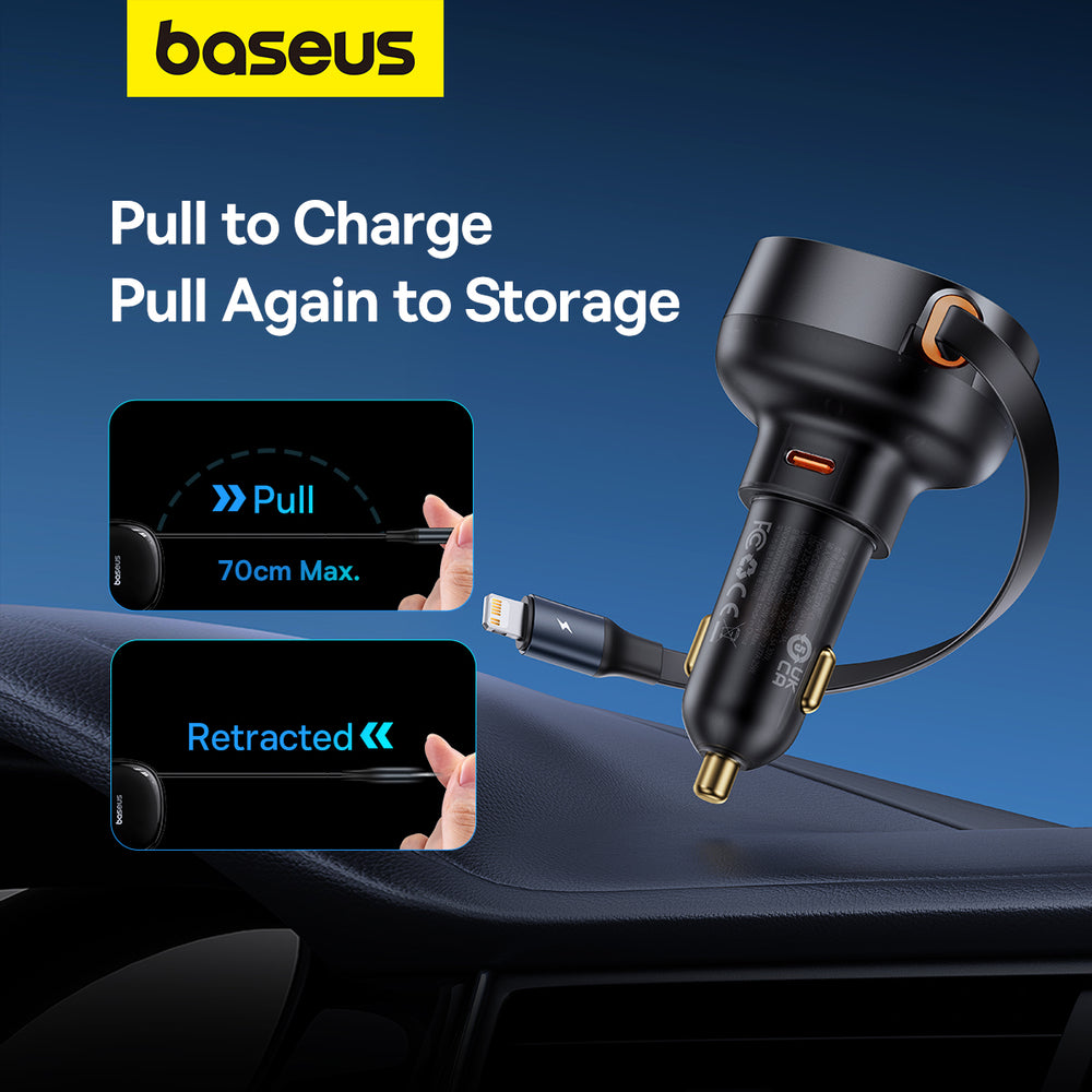 Baseus Enjoyment Pro USB-C (Female) / Lightning (Male) 60W Car Charger - Black
