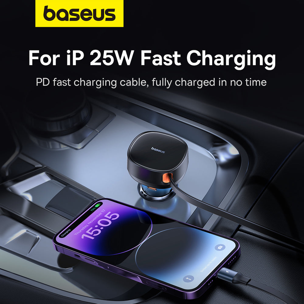 Baseus Enjoyment Pro USB-C (Female) / Lightning (Male) 60W Car Charger - Black