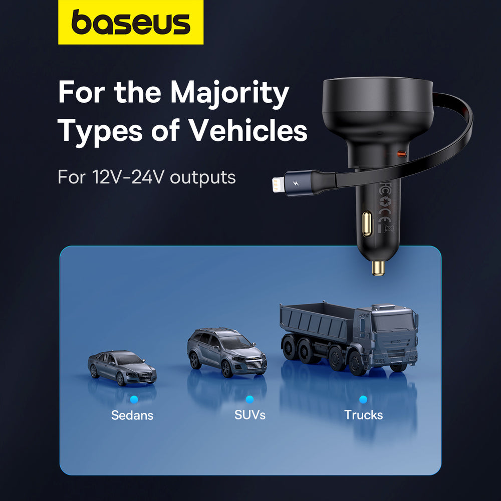 Baseus Enjoyment Pro USB-C (Female) / Lightning (Male) 60W Car Charger - Black